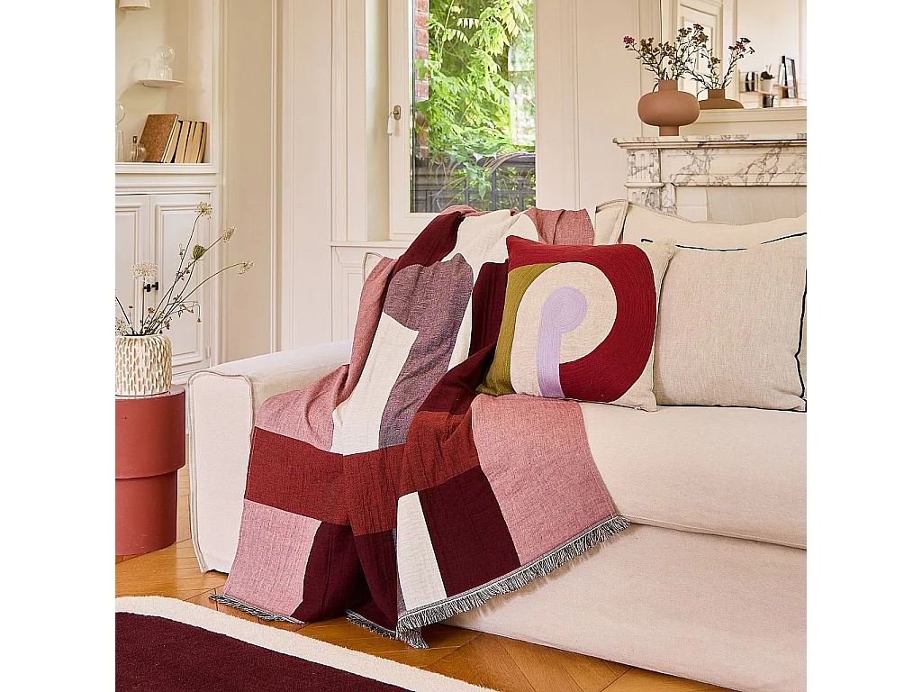 Habitat - Plaid en coton - 130 x 170 cm - Bordeaux - Design by Floriane Jacques - Bonnie