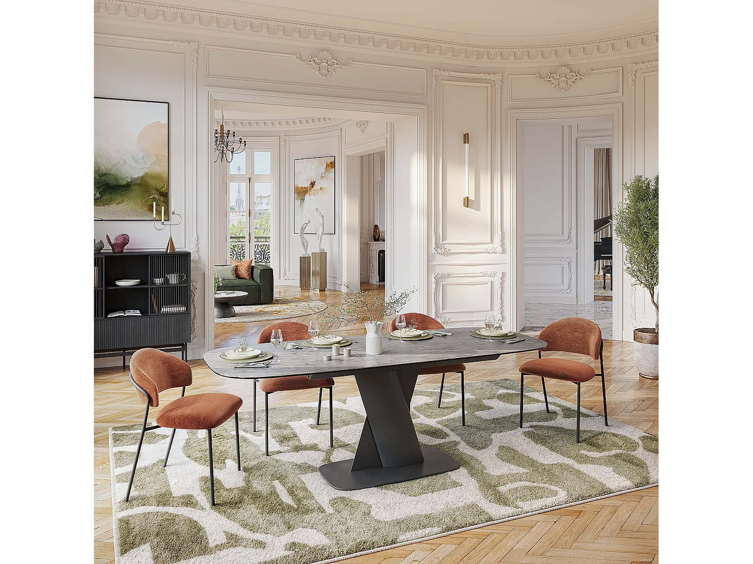 Habitat - Table rectangulaire extensible en céramique - Gris minéral - Perama