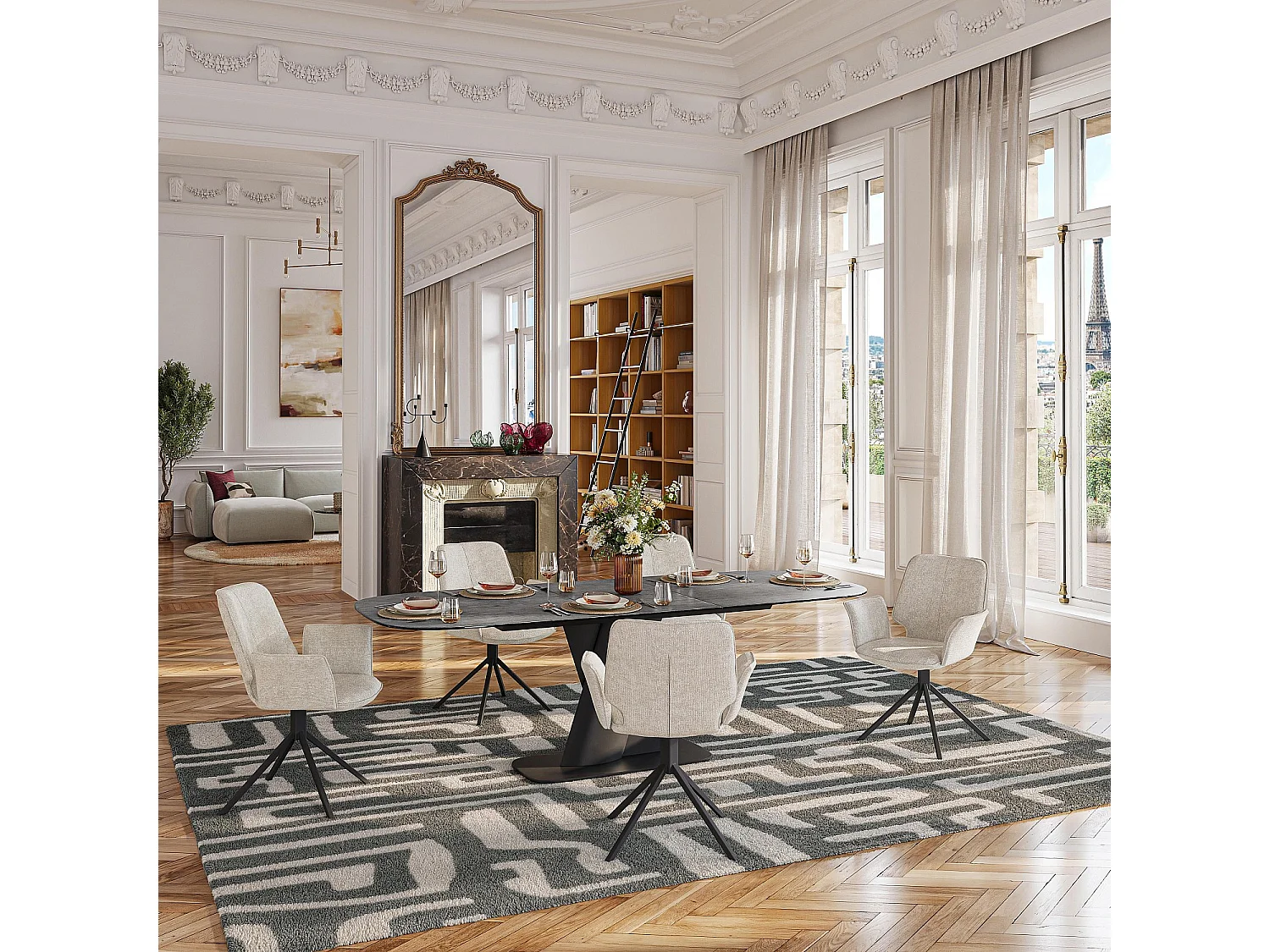 Habitat - Table rectangulaire extensible en céramique - Gris minéral - Perama