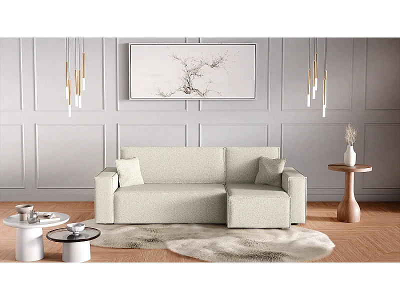 Divano angolare convertibile con funzione letto in tessuto bouclé beige Karl L PREMIUM