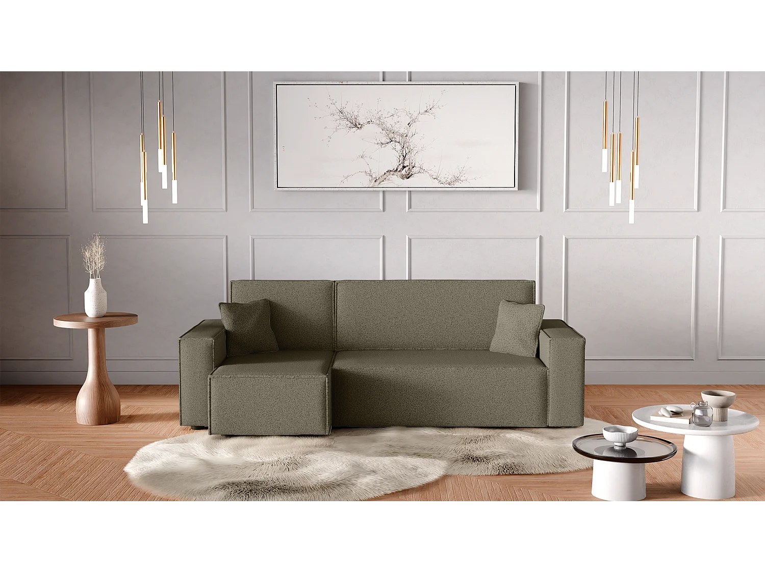 Canapé d'Angle convertible avec fonction de couchage tissu boucle gris Karl L du fabricant