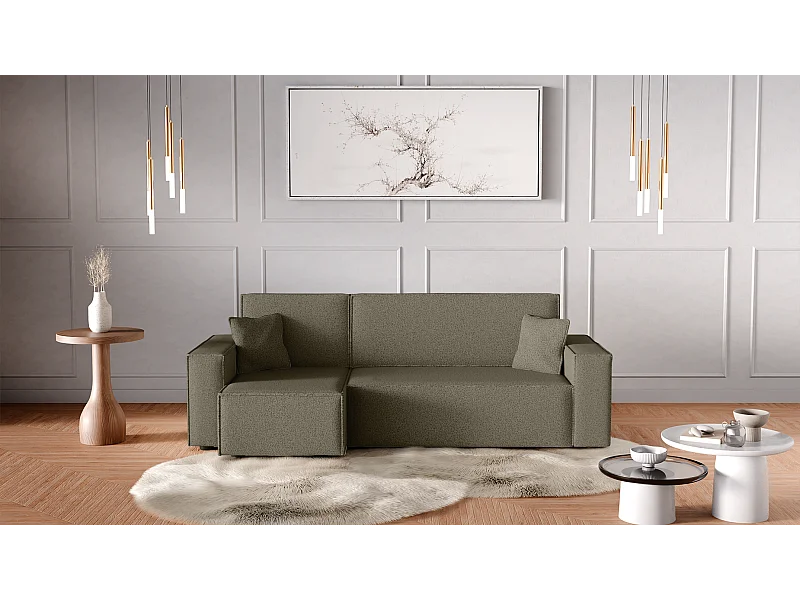 Divano angolare convertibile con funzione letto in tessuto bouclé grigio Karl L PREMIUM