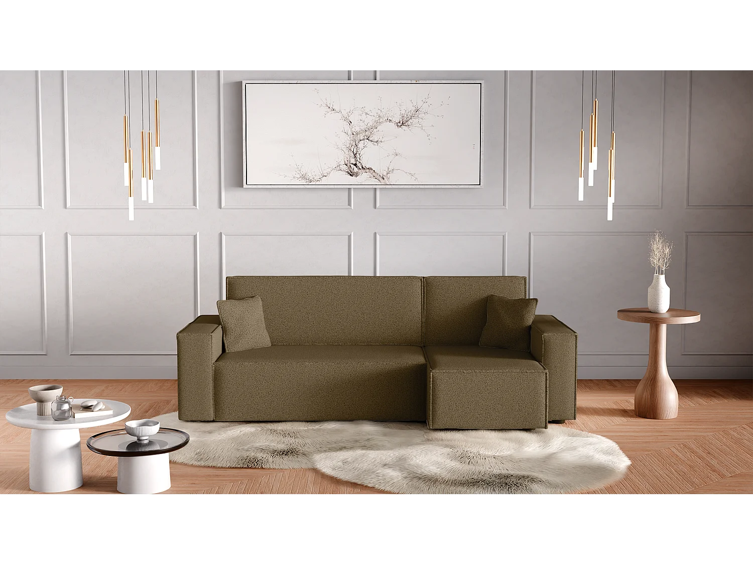 Canapé d'Angle convertible avec fonction de couchage tissu boucle brun Karl L du fabricant