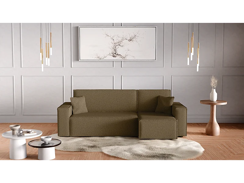 Canapé d'Angle convertible avec fonction de couchage tissu boucle brun Karl L du fabricant
