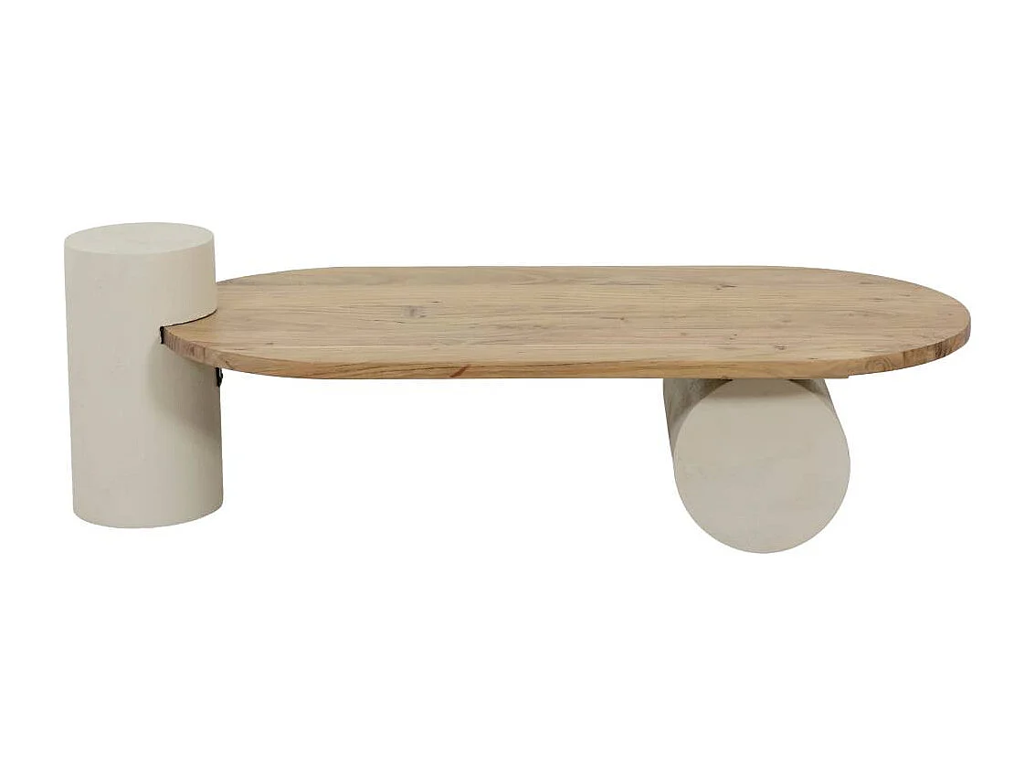 Table basse ovale en bois effet béton et bois d'acacia Dalva
