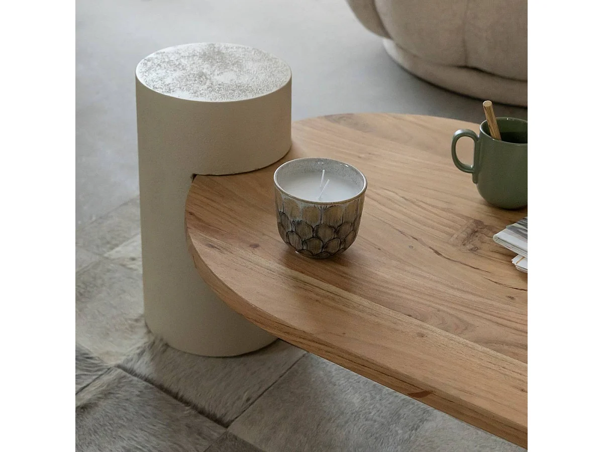 Table basse ovale en bois effet béton et bois d'acacia Dalva