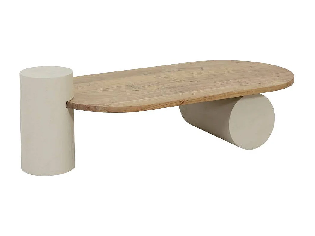 Table basse ovale en bois effet béton et bois d'acacia Dalva
