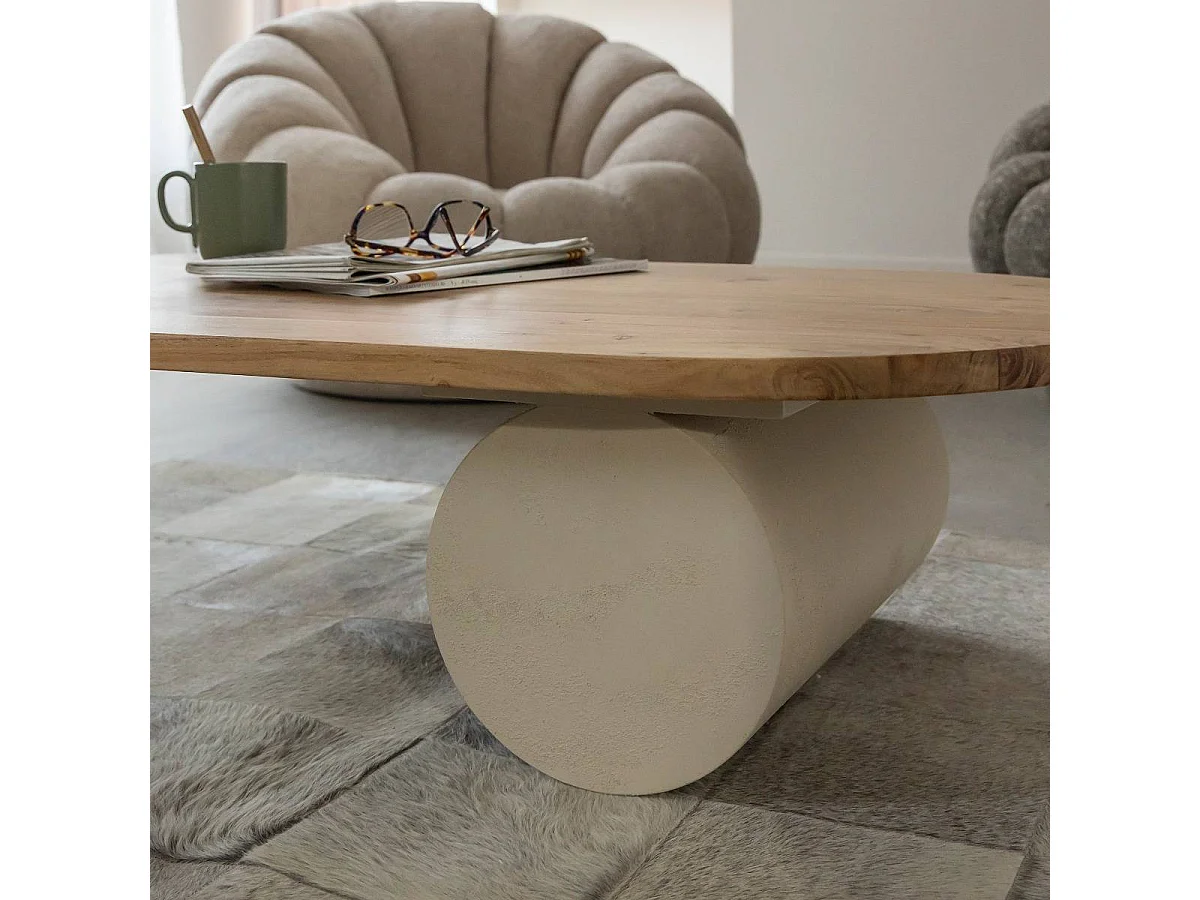 Table basse ovale en bois effet béton et bois d'acacia Dalva