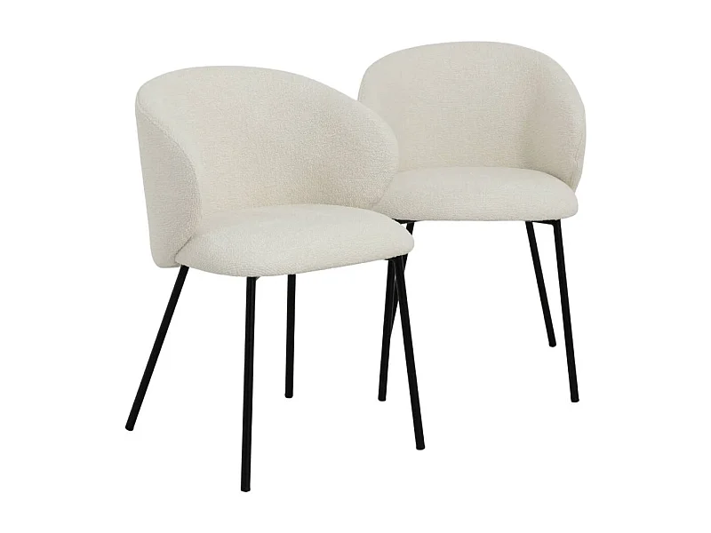 Chaise avec accoudoirs ronds en tissu bouclette écru clair et pieds en métal Cléa (lot de 2)