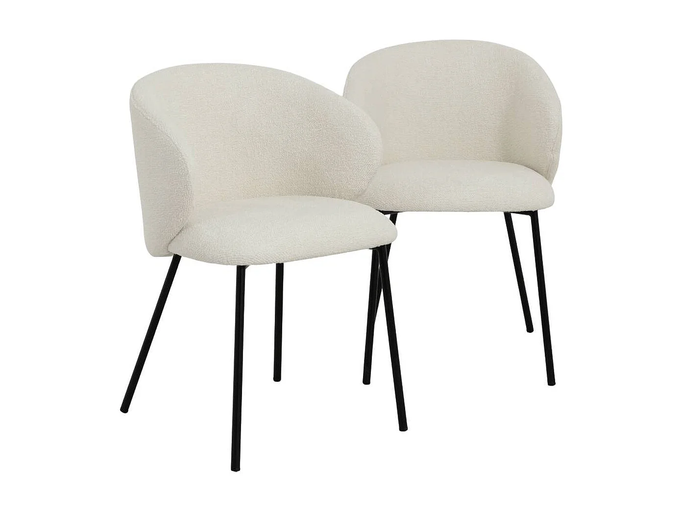 Chaise avec accoudoirs ronds en tissu bouclette écru clair et pieds en métal Cléa (lot de 2)