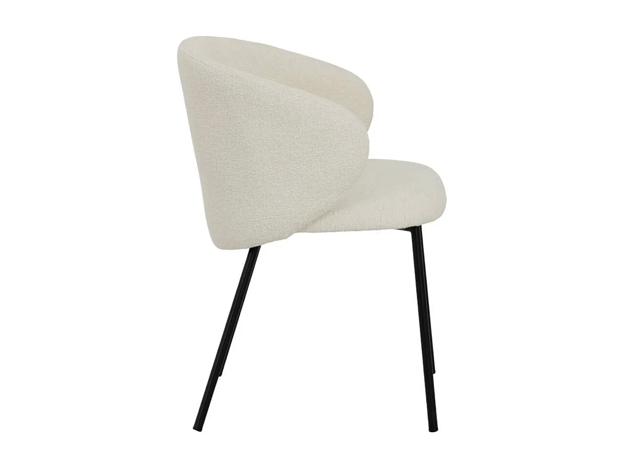 Chaise avec accoudoirs ronds en tissu bouclette écru clair et pieds en métal Cléa (lot de 2)