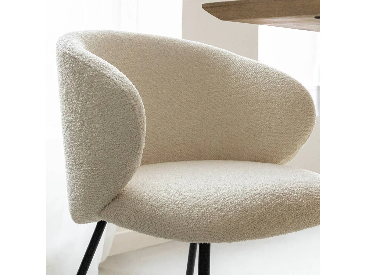 Silla con reposabrazos redondos de tela bouclé y patas de metal Cléa (lote de 2)