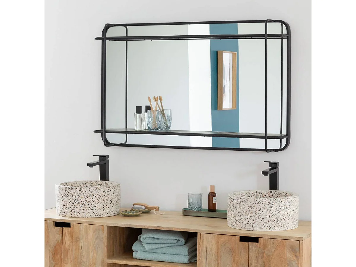 Miroir avec étagère en bois et métal Jill