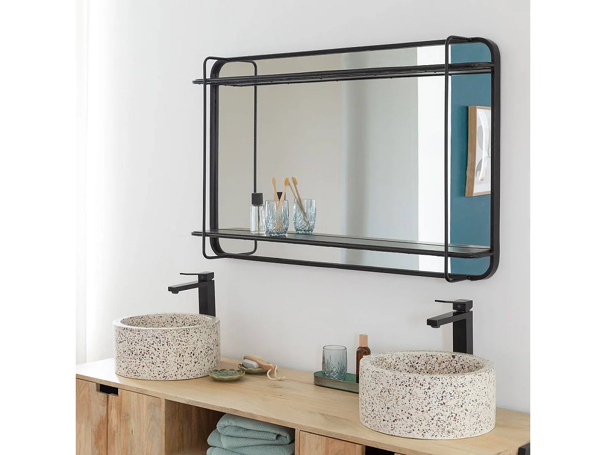Miroir avec étagère en bois et métal Jill
