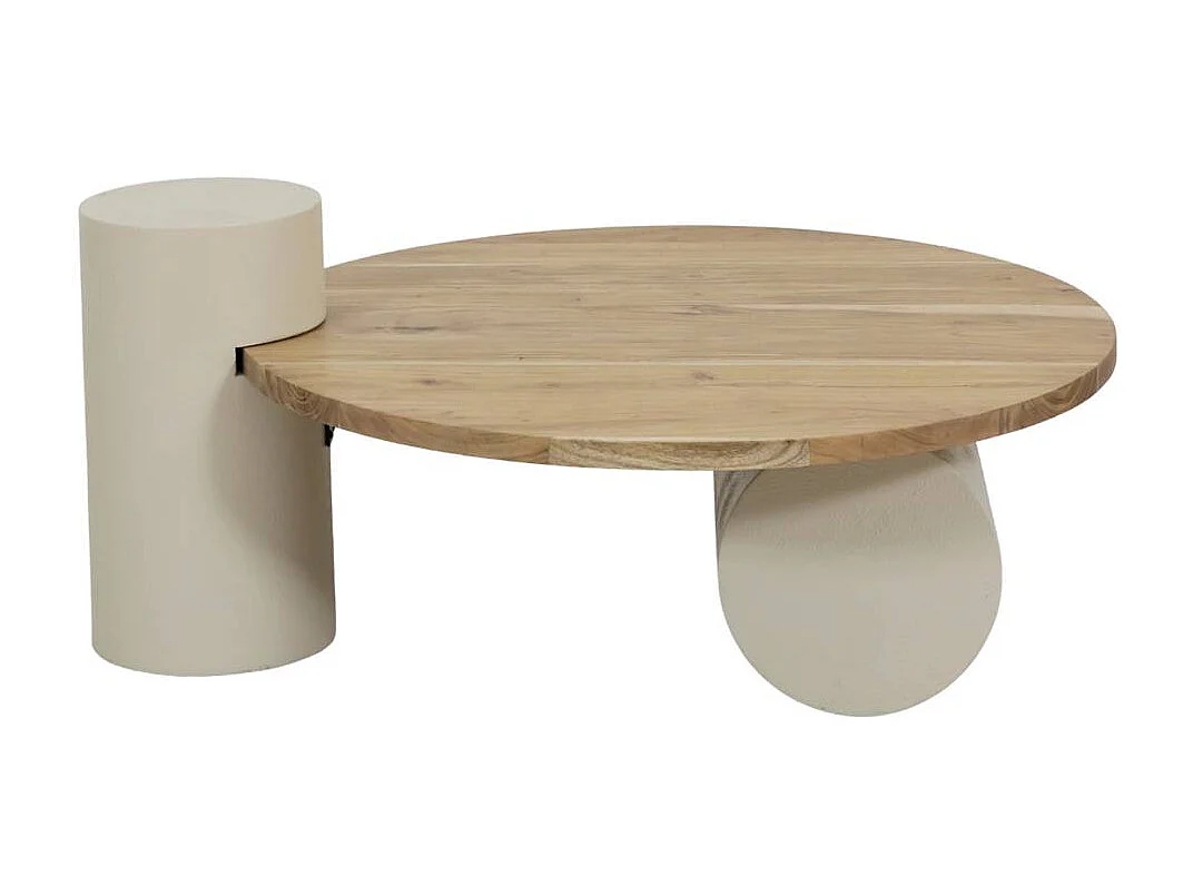 Table basse ronde en bois effet béton et bois d'acacia Dalva