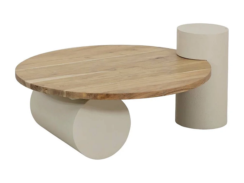 Table basse ronde en bois effet béton et bois d'acacia Dalva