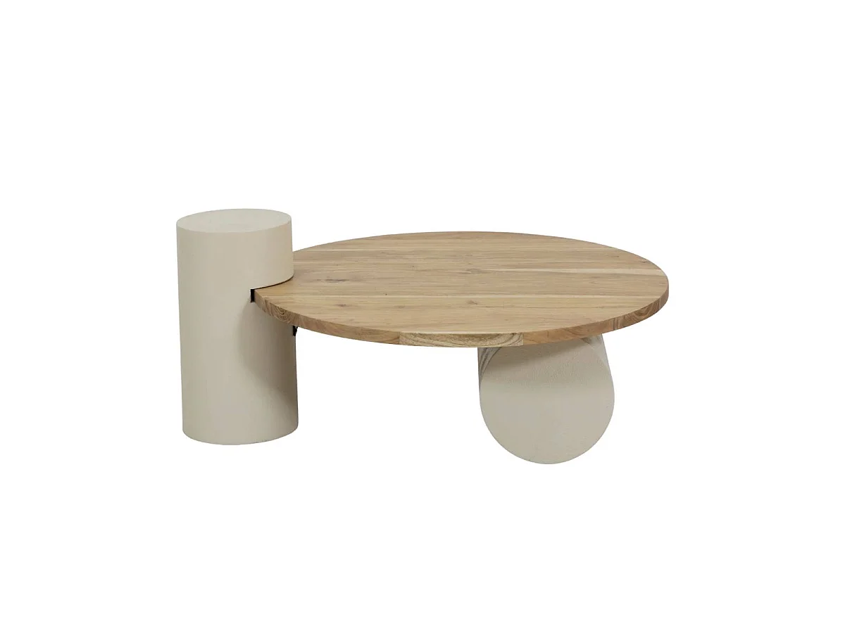 Table basse ronde en bois effet béton et bois d'acacia Dalva