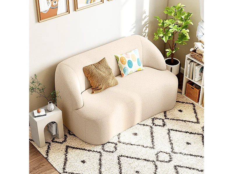 Canapé 2 places bouclette beige dim. 142 x 85 x 73,5 cm aucun montage