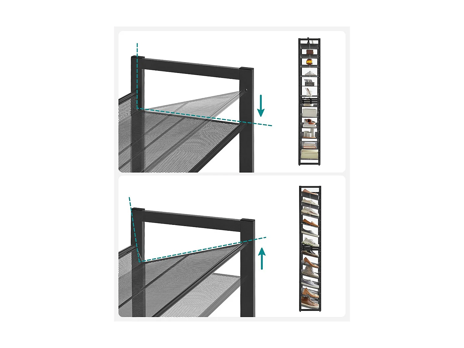 Etagère à chaussures 12 niveaux en métal noir - H221,4 cm