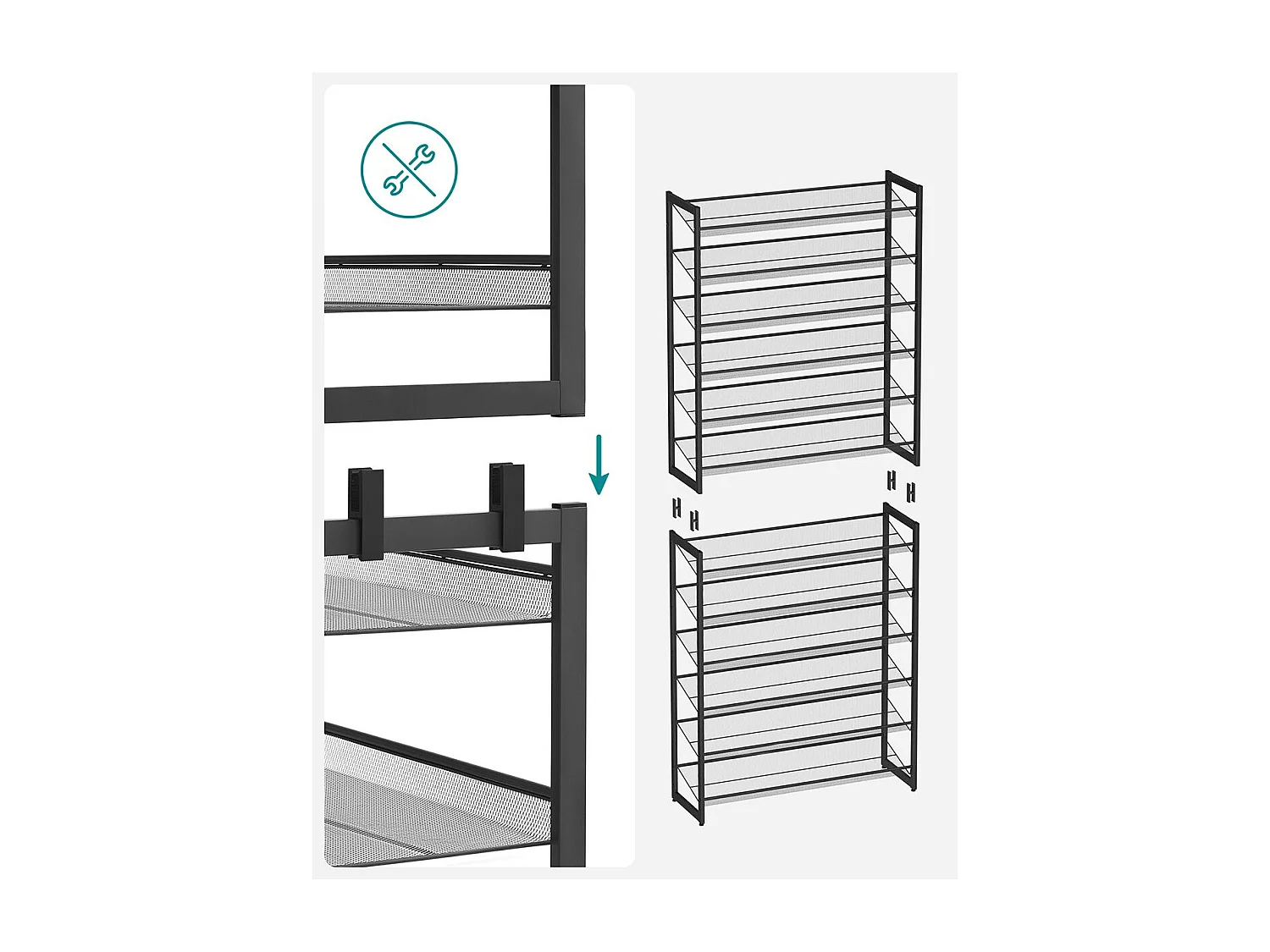 Etagère à chaussures 12 niveaux en métal noir - H221,4 cm