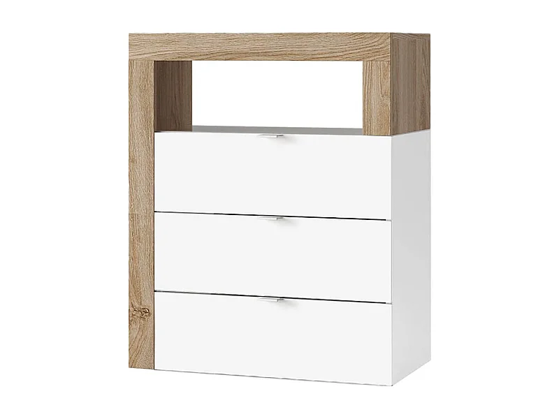 ARTURO - Rangement 3 tiroirs 64cm blanc laqué et aspect bois finition Cadiz
