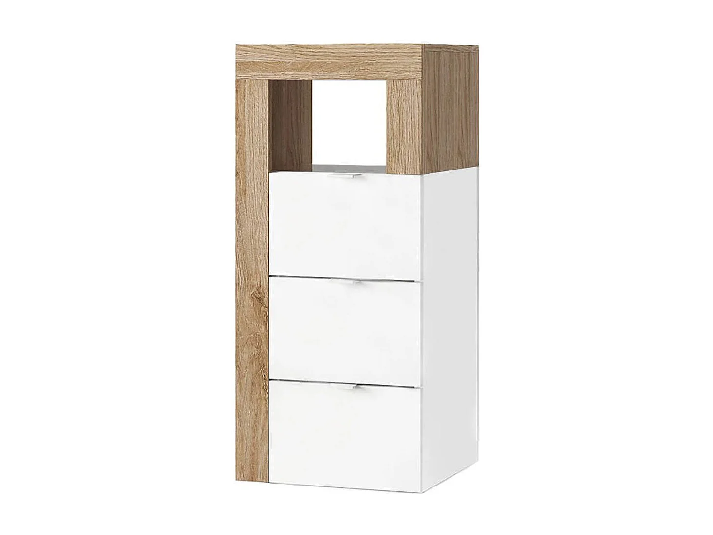 ARTURO - Rangement 3 tiroirs 35cm blanc laqué et aspect bois finition Cadiz