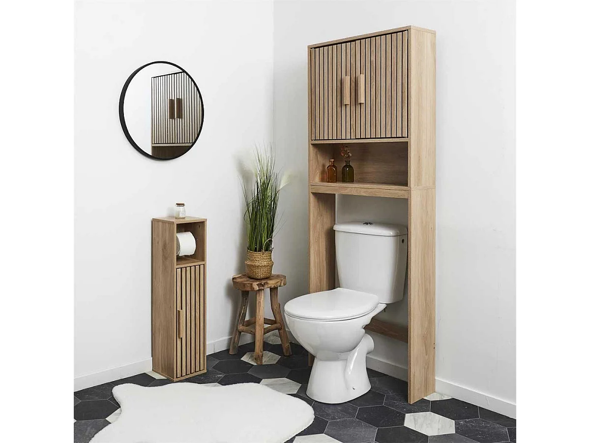 Meuble dérouleur papier toilettes 1 Portes Effet Bois avec Tasseaux - PAJAN