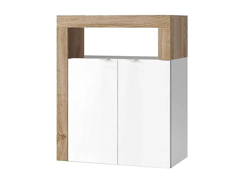 ARTURO - Rangement 2 portes blanc laqué et aspect bois finition Cadiz