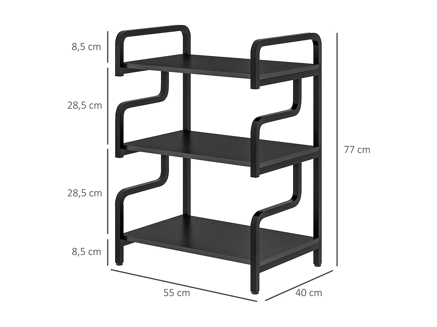 Meuble imprimante design - support imprimante 3 étagères - acier panneaux noir