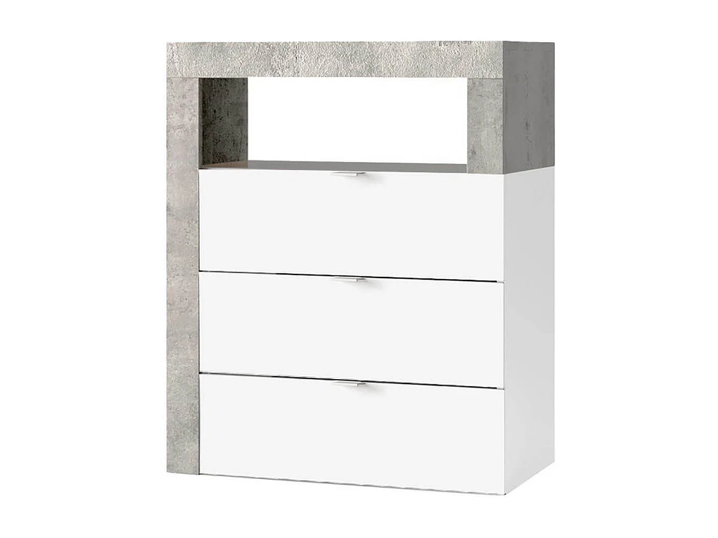 ARTURO - Rangement 3 tiroirs 64cm blanc laqué et aspect béton