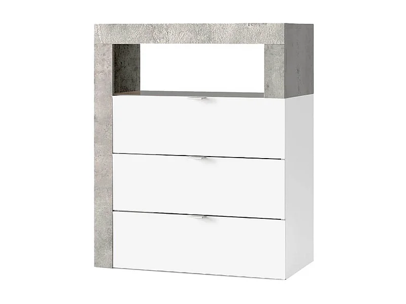 ARTURO - Rangement 3 tiroirs 64cm blanc laqué et aspect béton