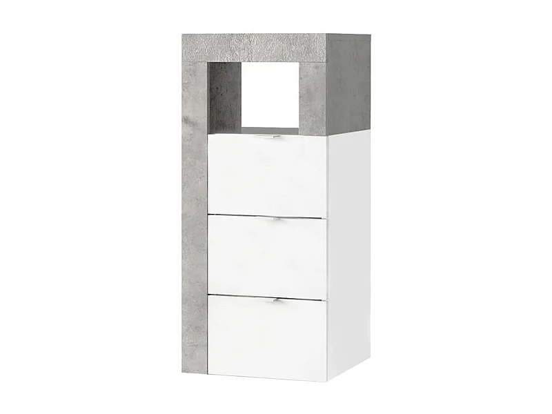 ARTURO - Rangement 3 tiroirs 35cm blanc laqué et aspect béton
