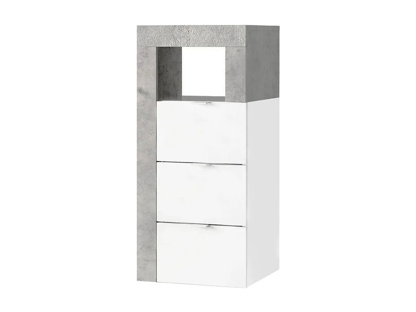 ARTURO - Rangement 3 tiroirs 35cm blanc laqué et aspect béton