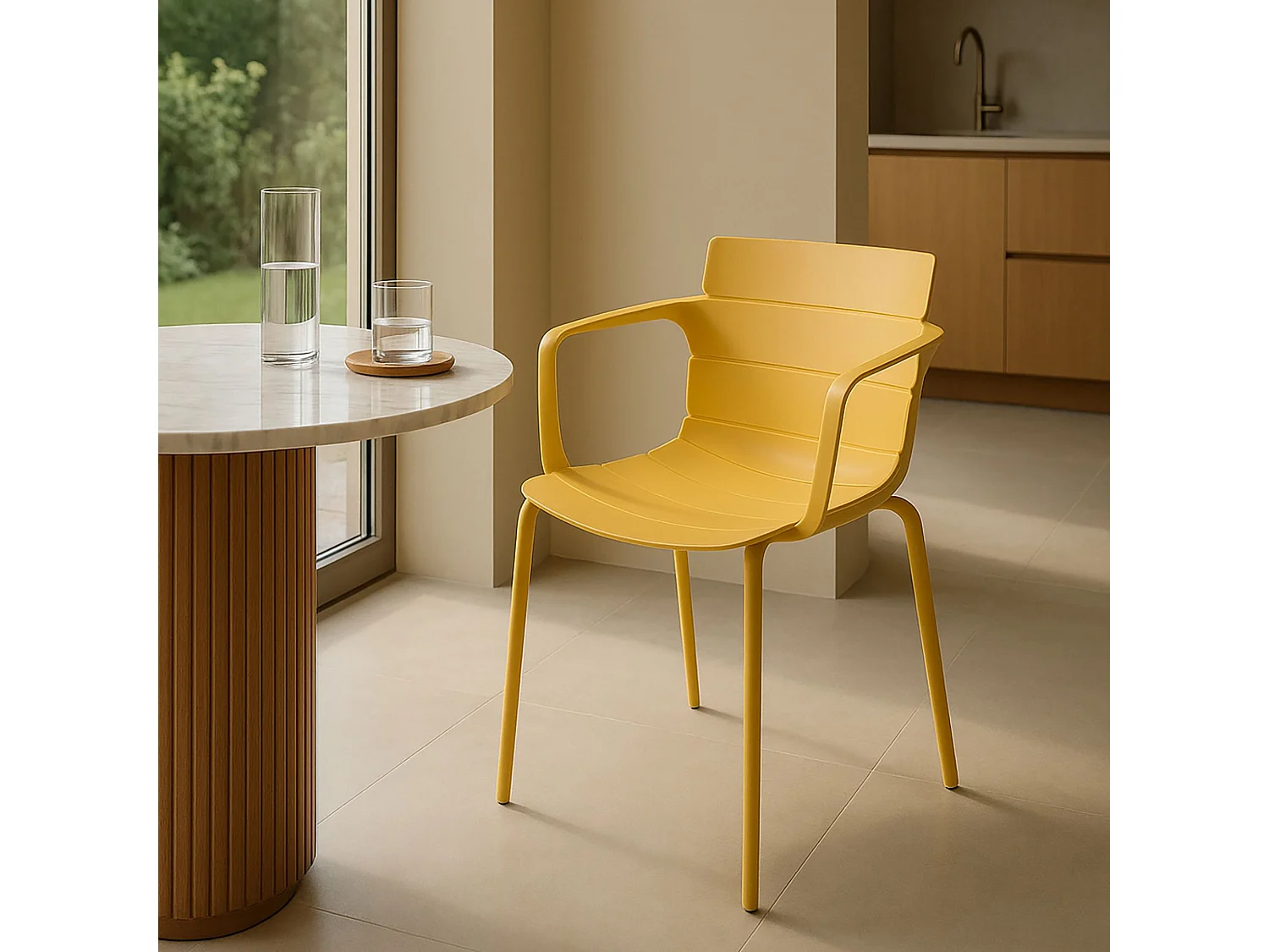 Now's Home - Lot De 4 Fauteuils De Table En Polypropylene Et Metal Ocre Montauk