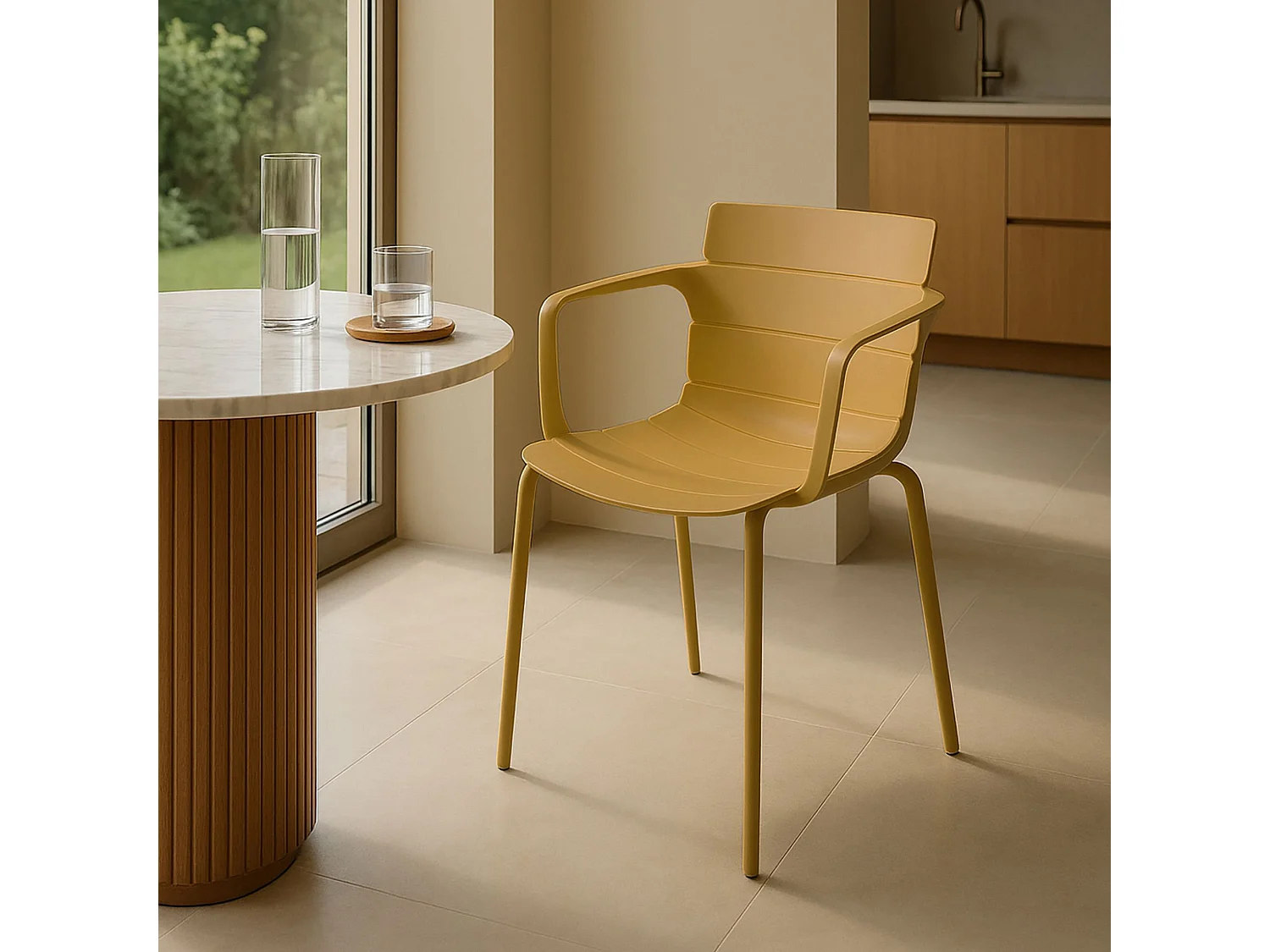 Now's Home - Lot De 4 Fauteuils De Table En Polypropylène Et Metal Ocre Montauk