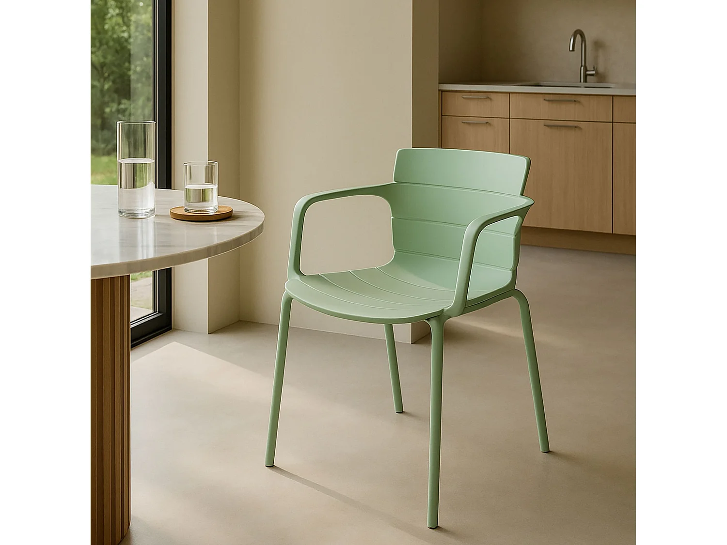 Now's Home - Lot De 4 Fauteuils De Table En Polypropylene Et Metal Vert Montauk