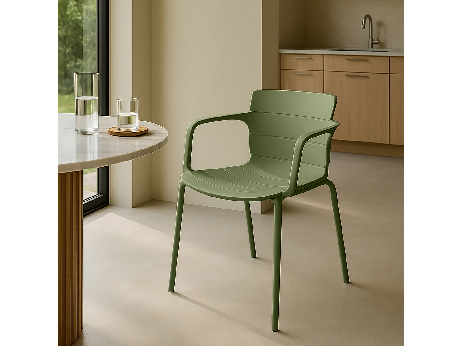 Now's Home - Lot De 4 Fauteuils De Table En Polypropylène Et Metal Vert Montauk