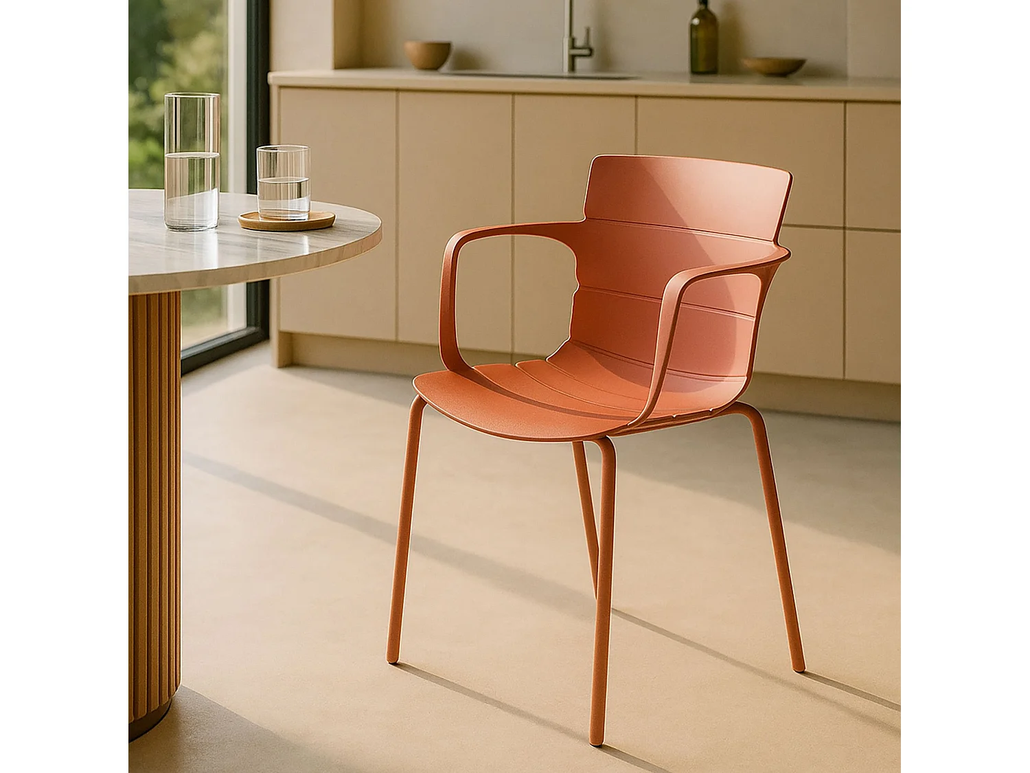 Now's Home - Lot De 4 Fauteuils De Table En Polypropylene Et Metal Brique Montauk