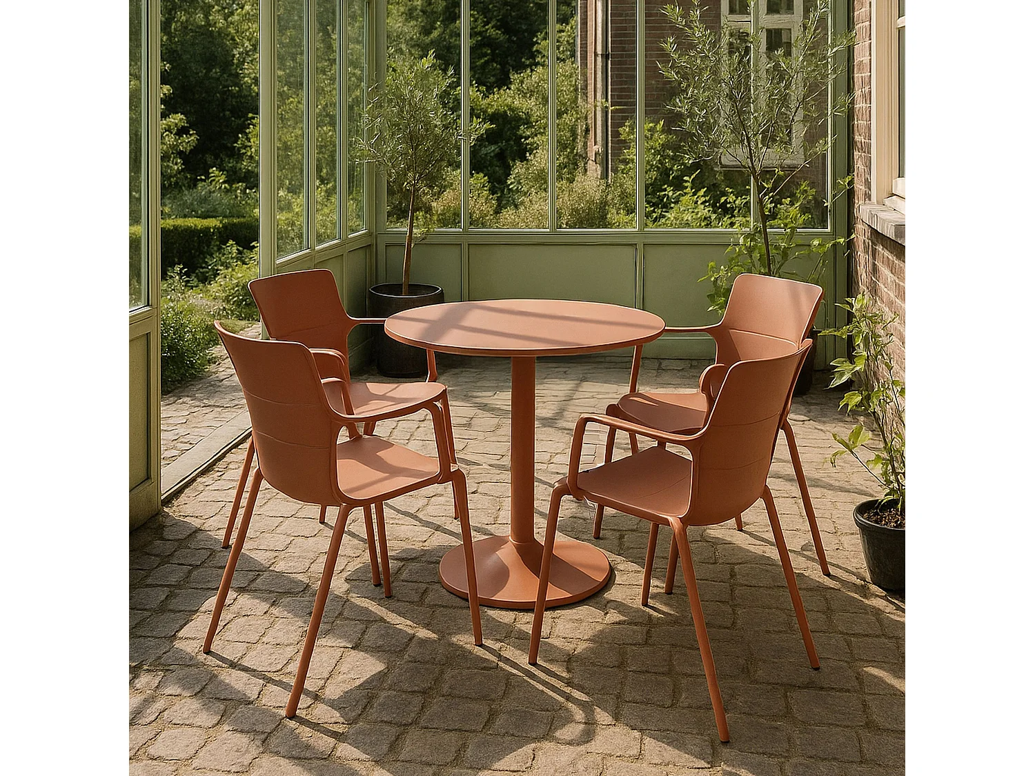 Now's Home - Lot De 4 Fauteuils De Table En Polypropylene Et Metal Brique Montauk