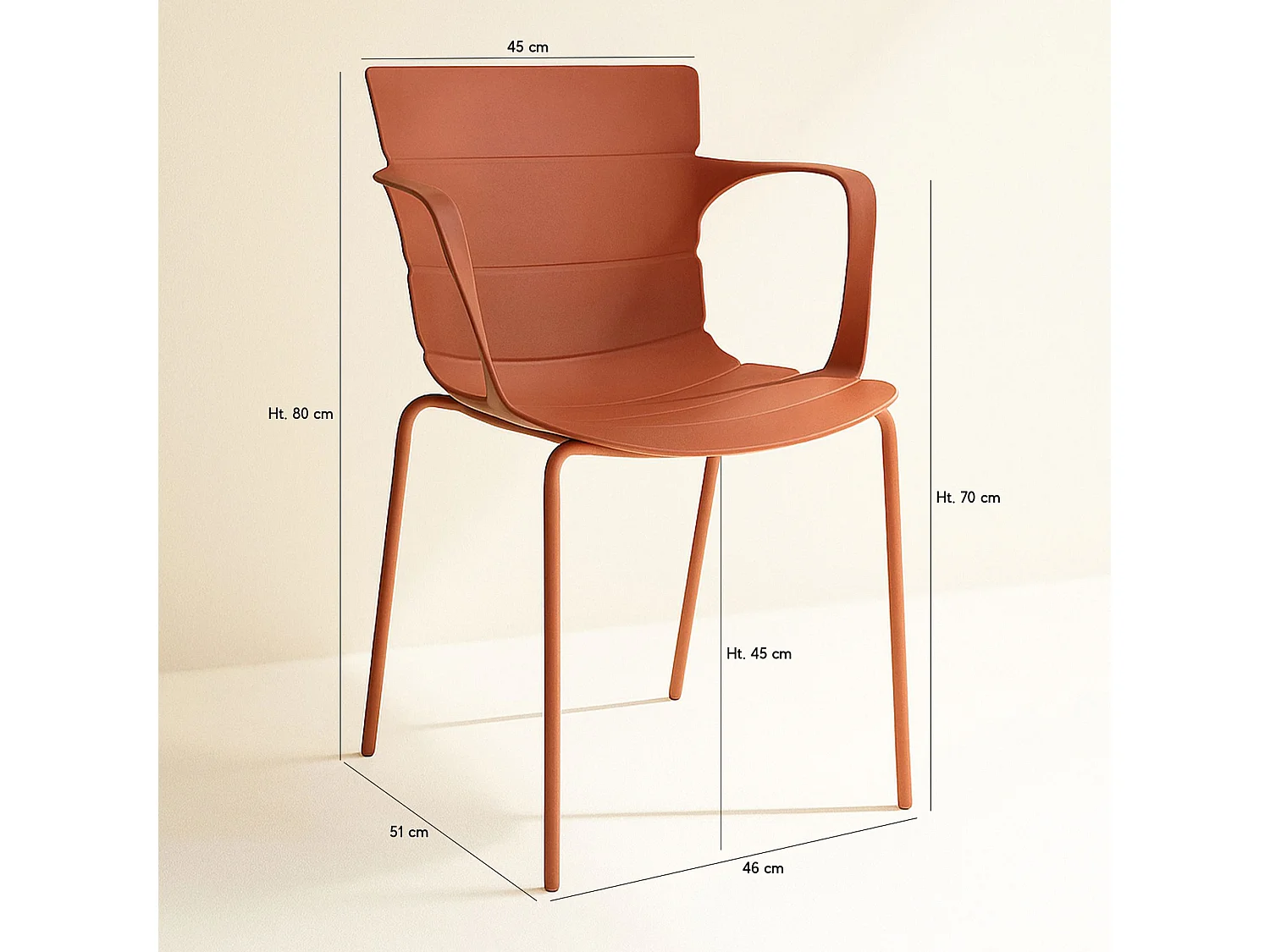 Now's Home - Lot De 4 Fauteuils De Table En Polypropylène Et Metal Brique Montauk