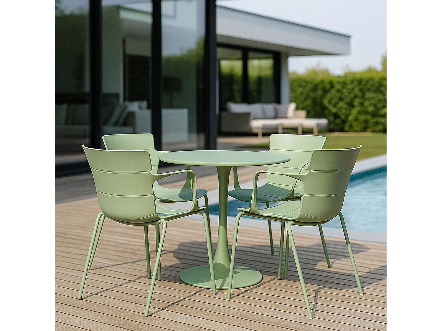Now's Home - Lot De 4 Fauteuils De Table De Jardin En Polypropylène Et Metal Vert Montauk