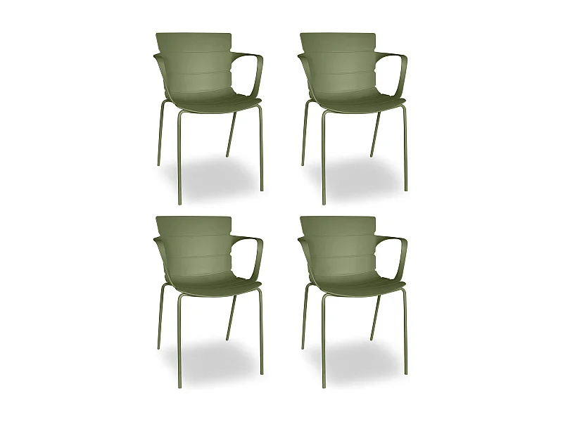 Now's Home - Lot De 4 Fauteuils De Table De Jardin En Polypropylene Et Metal Vert Montauk