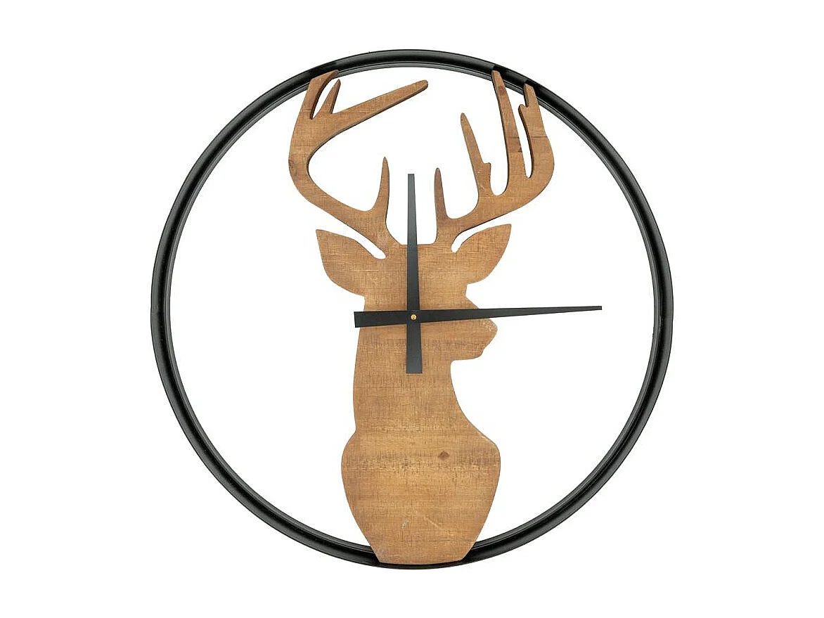 Horloge murale cerf en bois et métal noir – Design nature et décor mural original