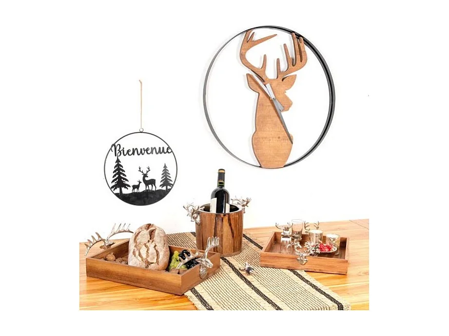 Horloge murale cerf en bois et métal noir – Design nature et décor mural original