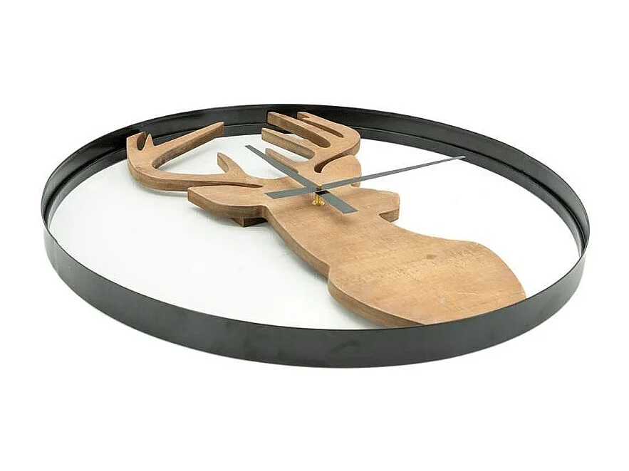 Horloge murale cerf en bois et métal noir – Design nature et décor mural original