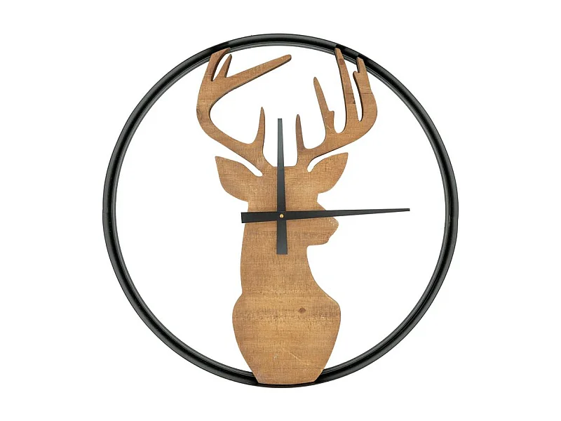 Horloge murale cerf en bois et métal noir – Design nature et décor mural original