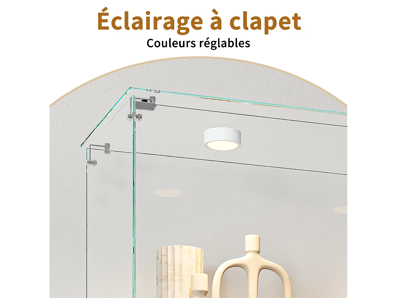 5-stöckige Glasvitrine mit individuell anpassbarer LED-Beleuchtung – Schwarzer Sockel