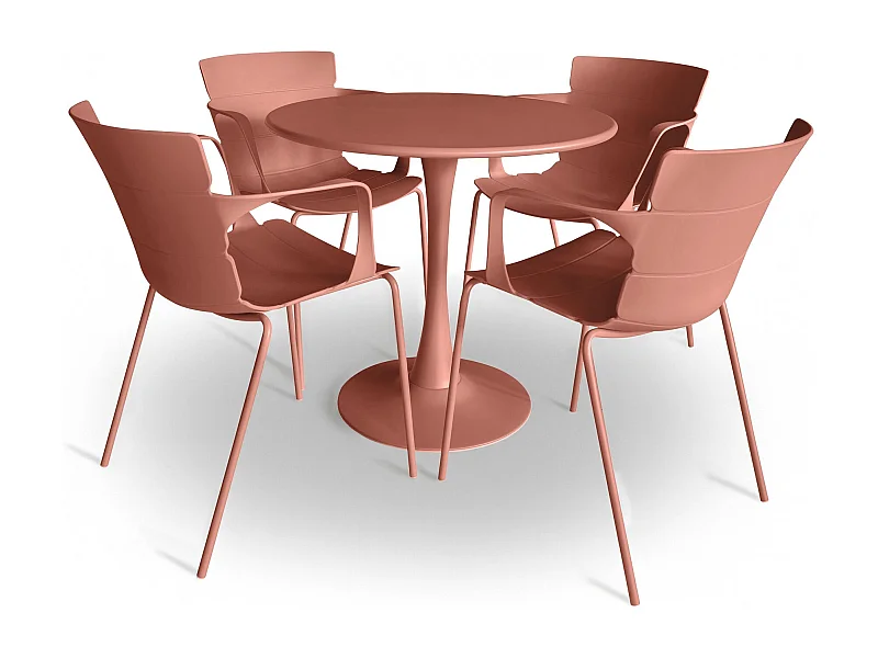 Now's Home - Table Et 4 Fauteuils De Table En Polypopylene Et Metal Brique Montauk
