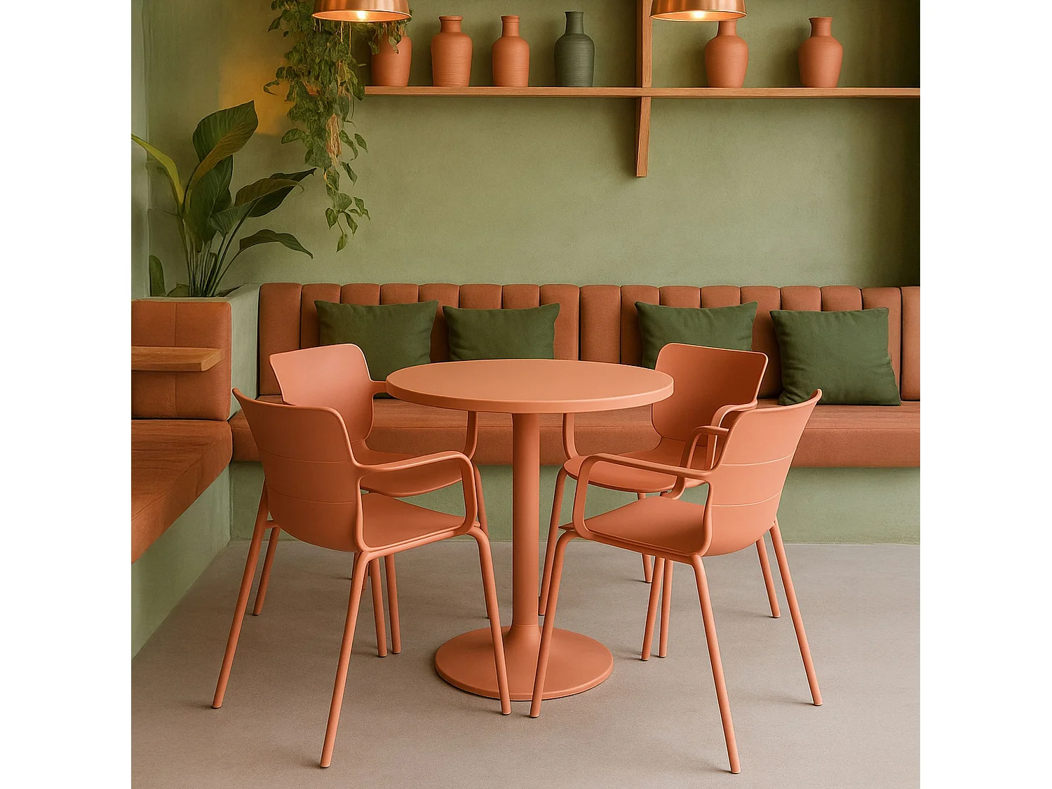 Now's Home - Table Et 4 Fauteuils De Table En Polypopylene Et Metal Brique Montauk