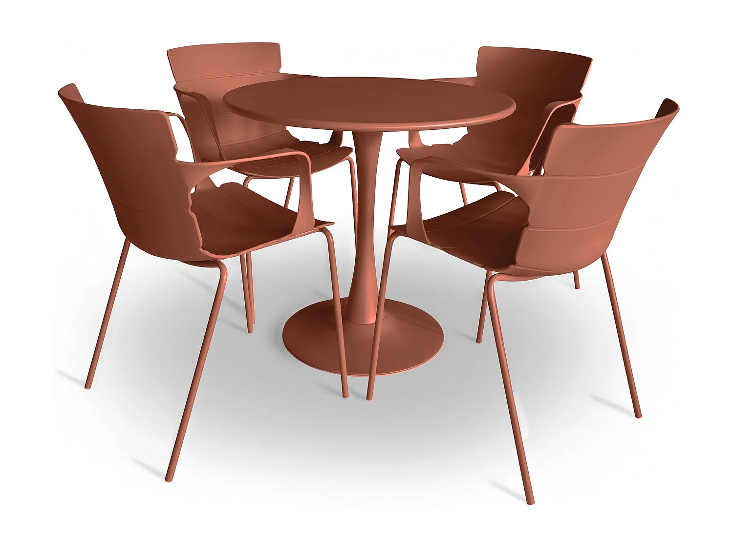 Now's Home - Table Et 4 Fauteuils De Table En Polypopylène Et Métal Brique Montauk